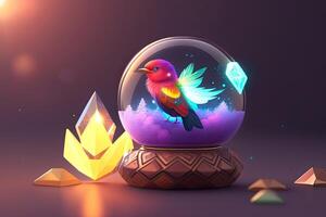 Cute Adorable Bird Made of Crystal Ball photo