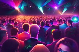 Huge Crowd Disco Party in Night Club Generative AI photo