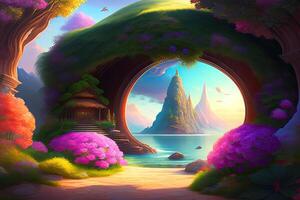 Beautiful Fantasy World Landscape Background photo