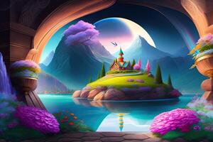 Beautiful Fantasy World Landscape Background photo