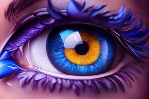 hermosa humano azul ojo macro. generativo ai foto