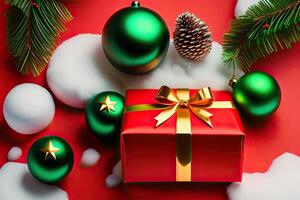 Christmas Eve Background. Present Gift and Decorations. photo