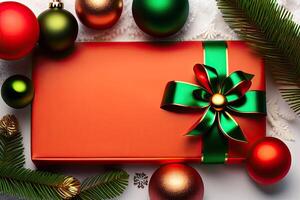 Christmas Eve Background. Present Gift and Decorations. photo