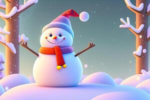 Christmas Character Snowman in Winter Forest. photo