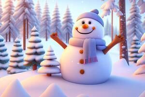 Christmas Character Snowman in Winter Forest. photo