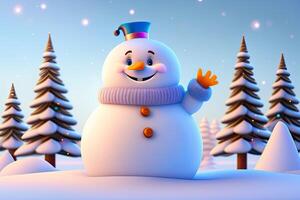 Christmas Character Snowman in Winter Forest. photo