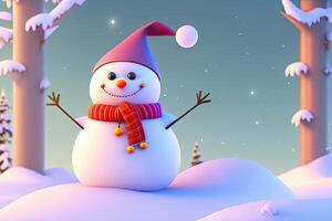 Christmas Character Snowman in Winter Forest. photo