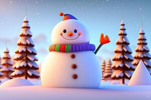 Christmas Character Snowman in Winter Forest. photo