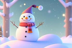 Christmas Character Snowman in Winter Forest. photo