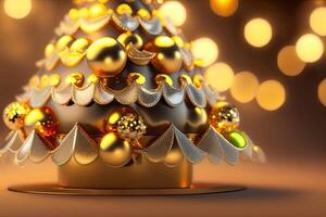 Christmas Tree Decorated with Golden Balls and Toy photo