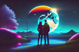 Couple Abstract Purple Space Background photo