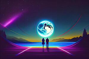 Couple Abstract Purple Space Background photo