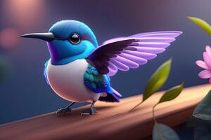 Cute Adorable Little Blue Humminhbird Waving Wings and Fly photo