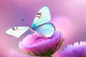 Pink Butterfly on Romantic Nature Floral Background photo