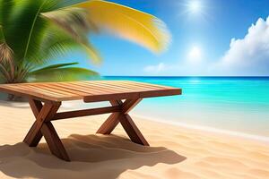 Wooden Table on Tropical Beach photo