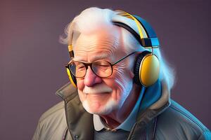 abuelo escucha a música generativo ai foto