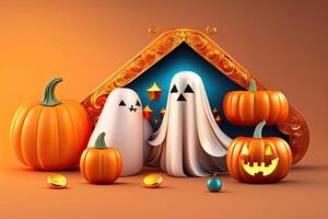 Halloween Banner Background with Pumpkin photo