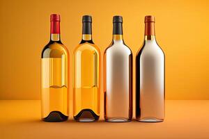 Wine Bottles on Yellow Background photo