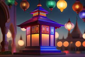 Original Traditional Ornate Oriental Lantern with Light photo