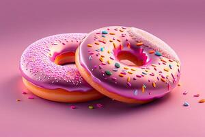 Pink Donuts with Sprinkles. Sweet Food photo