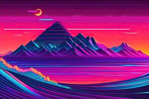 Purple Retrowave Abstract Background Design photo