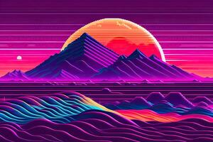 Purple Retrowave Abstract Background Design photo