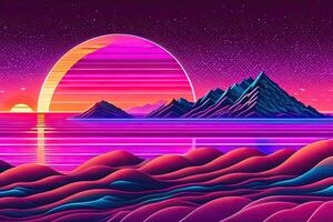 Purple Retrowave Abstract Background Design photo