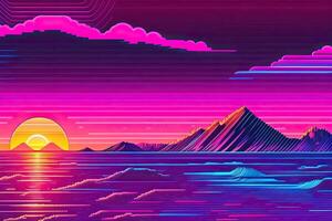 Purple Retrowave Abstract Background Design photo