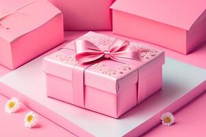 rosado regalo presente caja en rosado antecedentes generativo ai foto