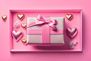 Pink Gift Present Box on Pink Background photo
