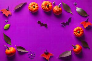 Top View of Halloween Decorations Background with Copy Space Design photo