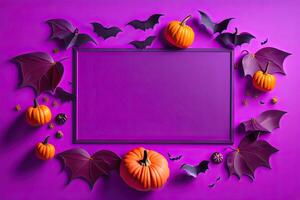 Top View of Halloween Decorations Background with Copy Space Design photo