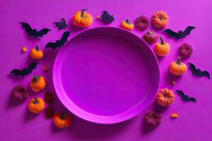 Top View of Halloween Decorations Background with Copy Space Design photo