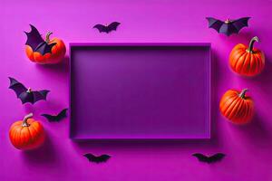 Top View of Halloween Decorations Background with Copy Space Design photo