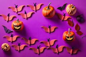 Top View of Halloween Decorations Background with Copy Space Design photo