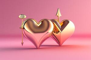 Two Golden Hearts on Pink Background photo