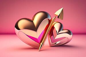 Two Golden Hearts on Pink Background photo