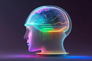 Wireframe Hologram of Futuristic Human Brain photo