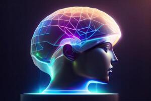 Wireframe Hologram of Futuristic Human Brain photo