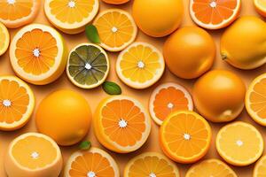 Citrus Orange Pattern Background Flat Lay. photo