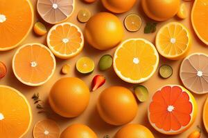 Citrus Orange Pattern Background Flat Lay. photo