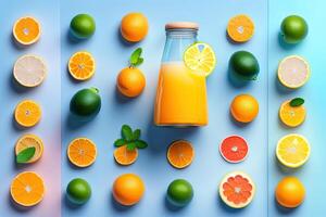 Orange Background Flat Lay Citrus Fruit photo
