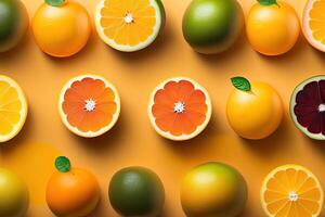 Orange Background Flat Lay Citrus Fruit photo