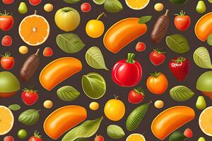 Fruit and Vegetables Flat Lay Pattern Background photo