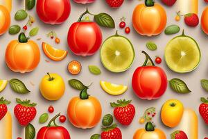 Fruit and Vegetables Flat Lay Pattern Background photo