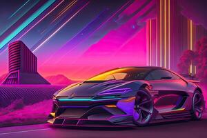 New Retrowave Purple Neon Background Design Art photo