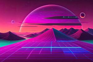 New Retrowave Purple Neon Background Design Art photo