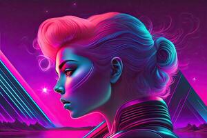 nuevo retrowave púrpura neón antecedentes diseño Arte generativo ai foto