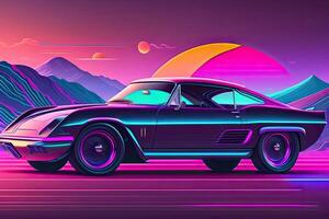 New Retrowave Purple Neon Background Design Art photo