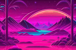 nuevo retrowave púrpura neón antecedentes diseño Arte generativo ai foto